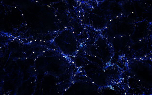Wyobrażenie uporządkowania osi kwazarów w skali miliardów lat świetlnych. Źródło: ESO/M. Kornmesser /materiały prasowe