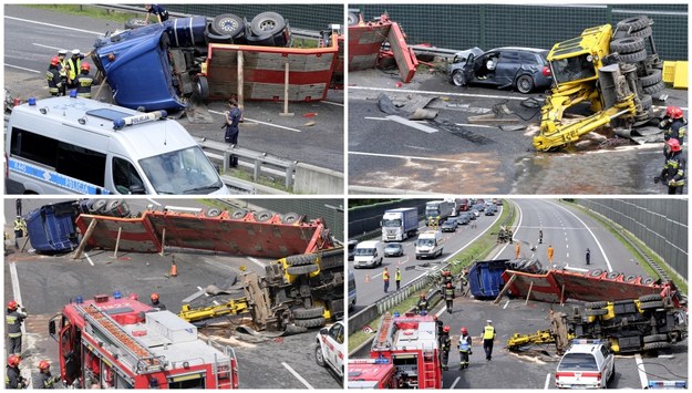 Wypadek na A4 /Andrzej Grygiel /PAP