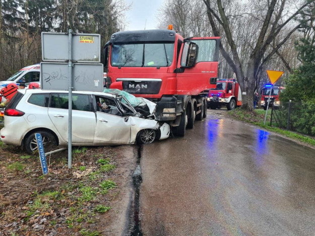 Wypadek w Skotnikach, w gminie Zgierz /KP PSP w Zgierzu /PAP