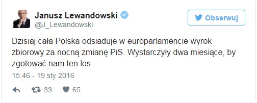 Wypowiedź Janusza Lewandowskiego na Twitterze /Twitter