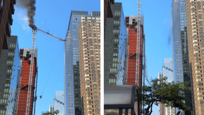 Wysięgnik żurawia z impetem runął na ziemię. Wszystko się nagrało 