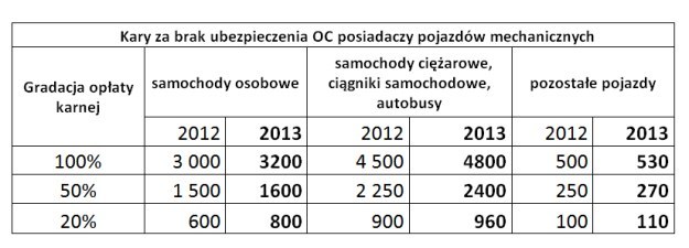 Wysokość kar za brak ubezpieczenia OC w 2013 roku /INTERIA.PL