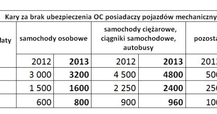 Wysokość kar za brak ubezpieczenia OC w 2013 roku /INTERIA.PL