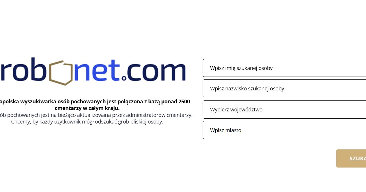 Wyszukiwarka działa nawet przy podaniu mniejszej liczby danych - w wynikach wyświetlą się różne sugestie. /Grobonet.com