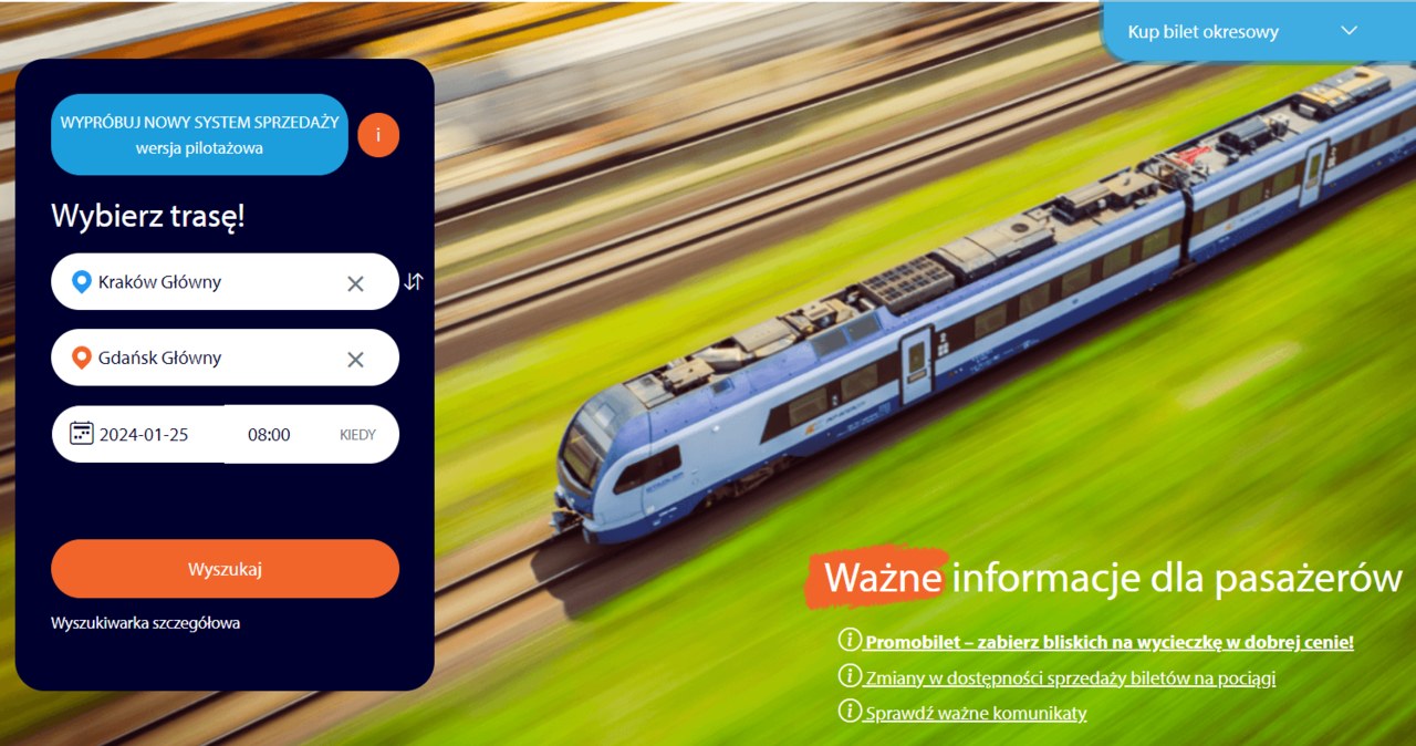 Wyszukiwarka połączeń kolejowych PKP Intercity /PKP /INTERIA.PL