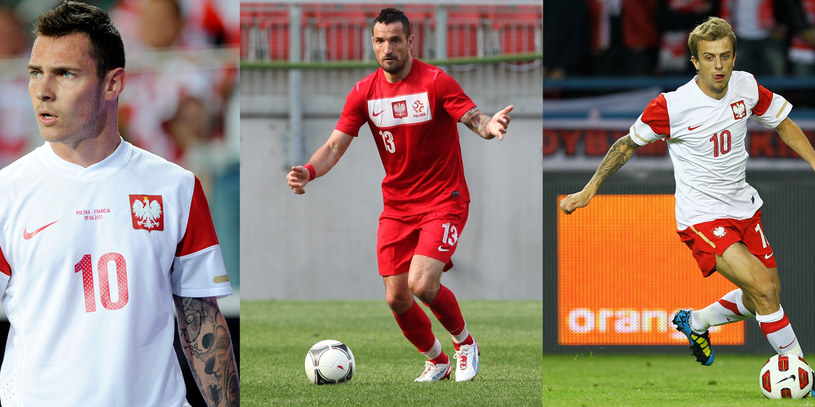 Wytatuowani piłkarze są bardzo męscy. Na zdj: Ludovic Obraniak, Marcin Wasilewski i Kamil Grosicki /Jacek Kunikowski /AKPA