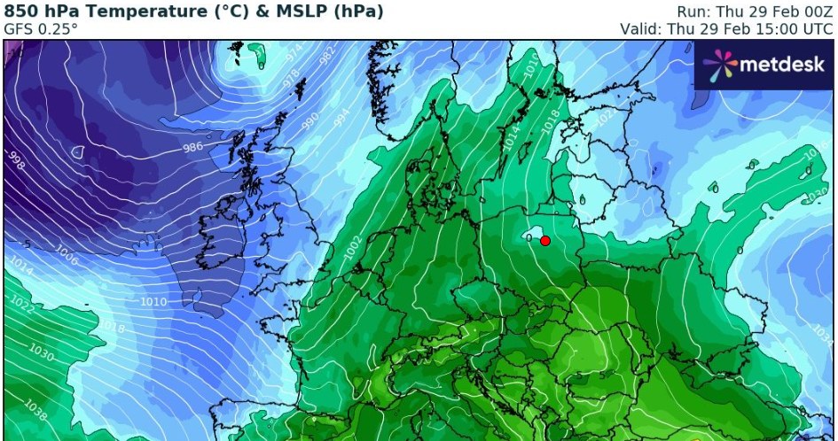 Wyż Ivo wpłynie w czwartek na pogodę w Polsce. Najcieplej będzie na południu kraju, gdzie termometry pokażą do 16 st. C /wxcharts /
