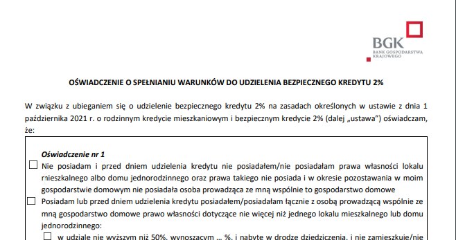 Wzór oświadczenia składanego przez kredytobiorców korzystających z Programu Pierwsze Mieszkanie. /Bank Gospodarstwa Krajowego /