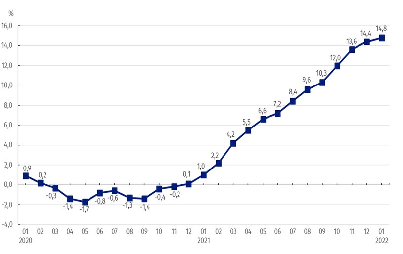 Wzrost PPI na przestrzeni ostatnich miesięcy (w skali roku) /GUS