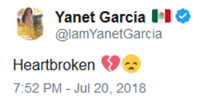   Yanet Garcia wrote about her feelings briefly ... / Twitter 