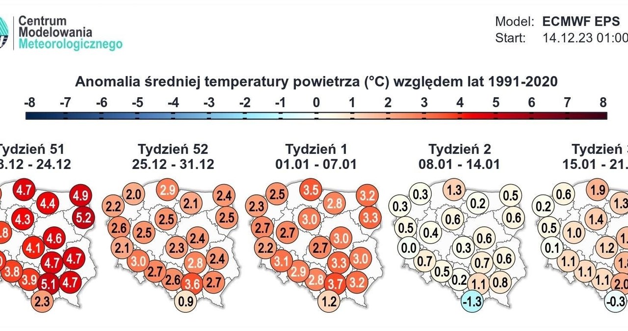 Z dostępnych modeli pogodowych IMGW wynika, że druga połowa grudnia będzie cieplejsza niż zazwyczaj /IMGW /