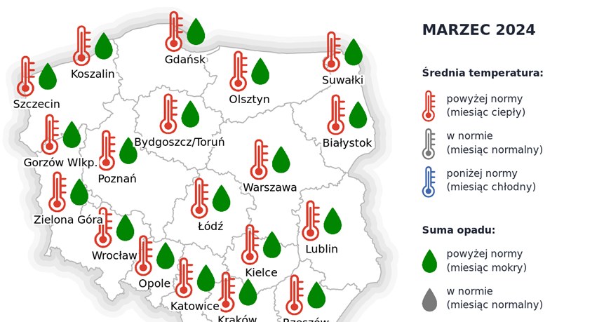Z eksperymentalnej prognozy długoterminowej IMGW wynika, że dopiero w marcu 2024 roku temperatury w Polsce przekroczą normę wieloletnią /IMGW /
