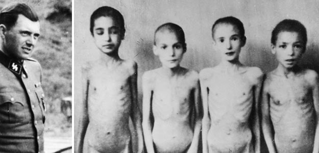 Z lewej: dr Josef Mengele, fot. Agencja Forum, z prawej: dzieci będące ofiarami medycznych eksperymentów w Auschwitz /AFP