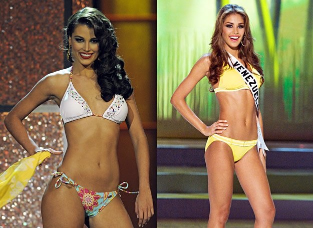 Z lewej: Miss Universe 2009 Stefania Fernandez, z prawej: Miss Universe 2008 Dayana Mendoza /AFP