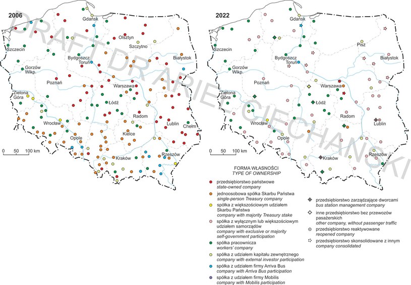 Z lewej strony mapa z PKS-ami istniejącymi w 2006 roku, z prawej - "stan gry" obecnie /Ariel Ciechański /Archiwum