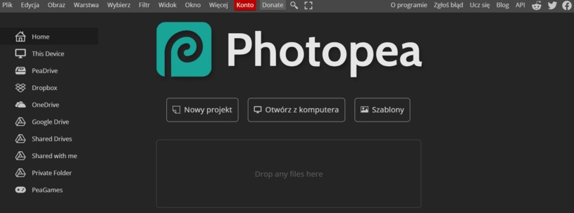 Z Photopea można korzystać bezpośrednio w przeglądarce. Wystarczy mieć dostęp do internetu /Photopea /materiał zewnętrzny