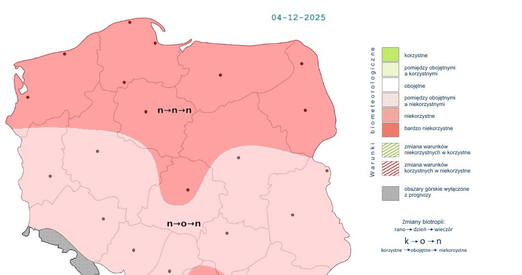 Z powodu dużego zachmurzenia i gęstych mgieł w większości kraju pogoda będzie niekorzystnie wpływać na nasz organizm, szczególnie na północy /IMGW /