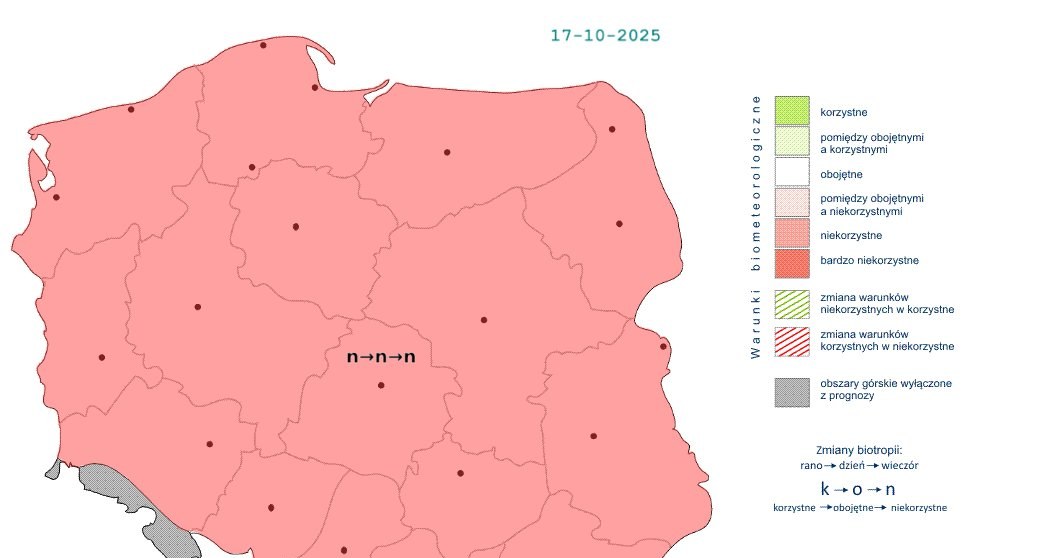 Z powodu sporego zachmurzenia i przelotnego deszczu oraz chłodu warunki wszędzie będą niekorzystne /IMGW /