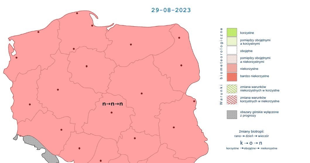 Z powodu wielu intensywnych burz oraz upału przez praktycznie cały wtorek warunki biometeorologiczne będą niekorzystne /IMGW /