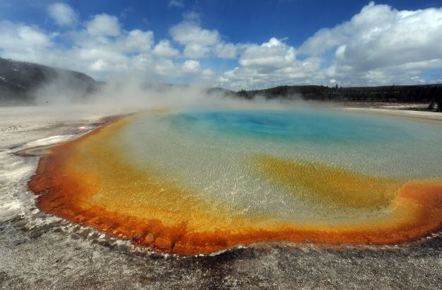 Za barwę gorącego jeziora w Parku Narodowym Yellowstone odpowiadają bakterie /AFP