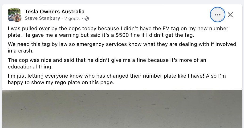 Za brak oznaczenia na tablicy policja może wlepić nawet 500 dolarów mandatu /fot. Tesla Owners Australia na Facebook.com /