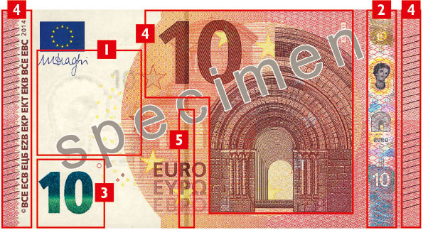 Zabezpieczenia nowego 10 euro - awers; źródło: Europejski Bank Centralny /