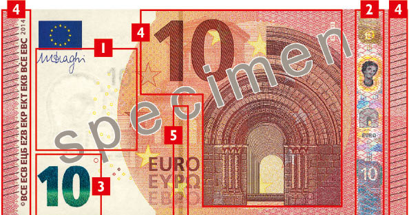 Zabezpieczenia nowego 10 euro - awers; źródło: Europejski Bank Centralny /