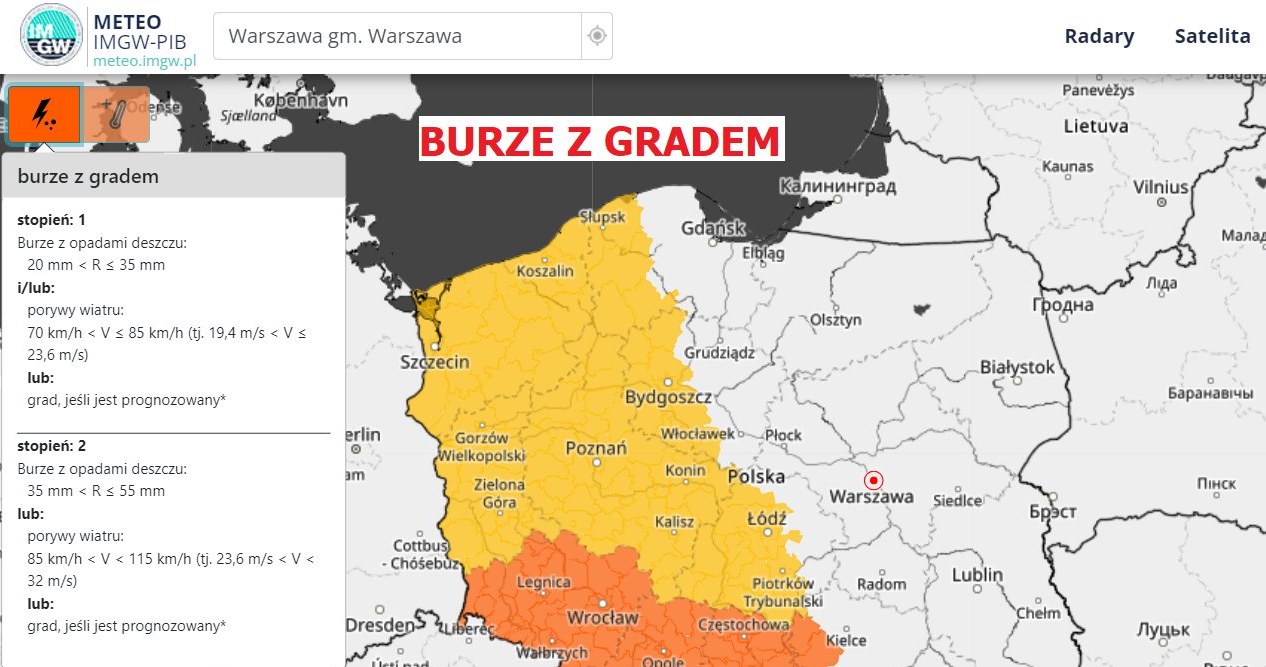 Zachodnia część kraju po południu będzie doświadczać silnych burz. Najgorzej będzie na południowym zachodzie /IMGW /