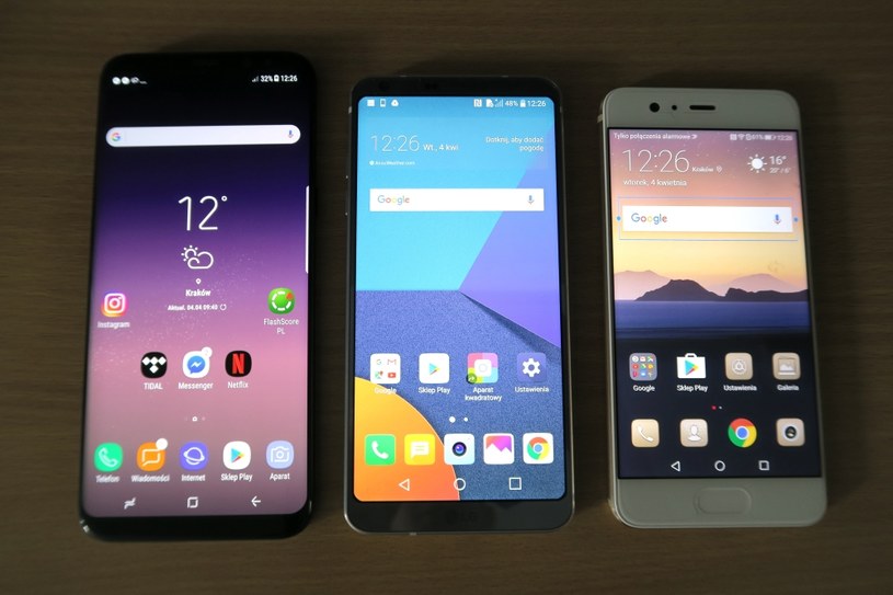 Zaczynając od lewej - Samsung Galaxy S8+, LG G6 i Huawei P10 /INTERIA.PL