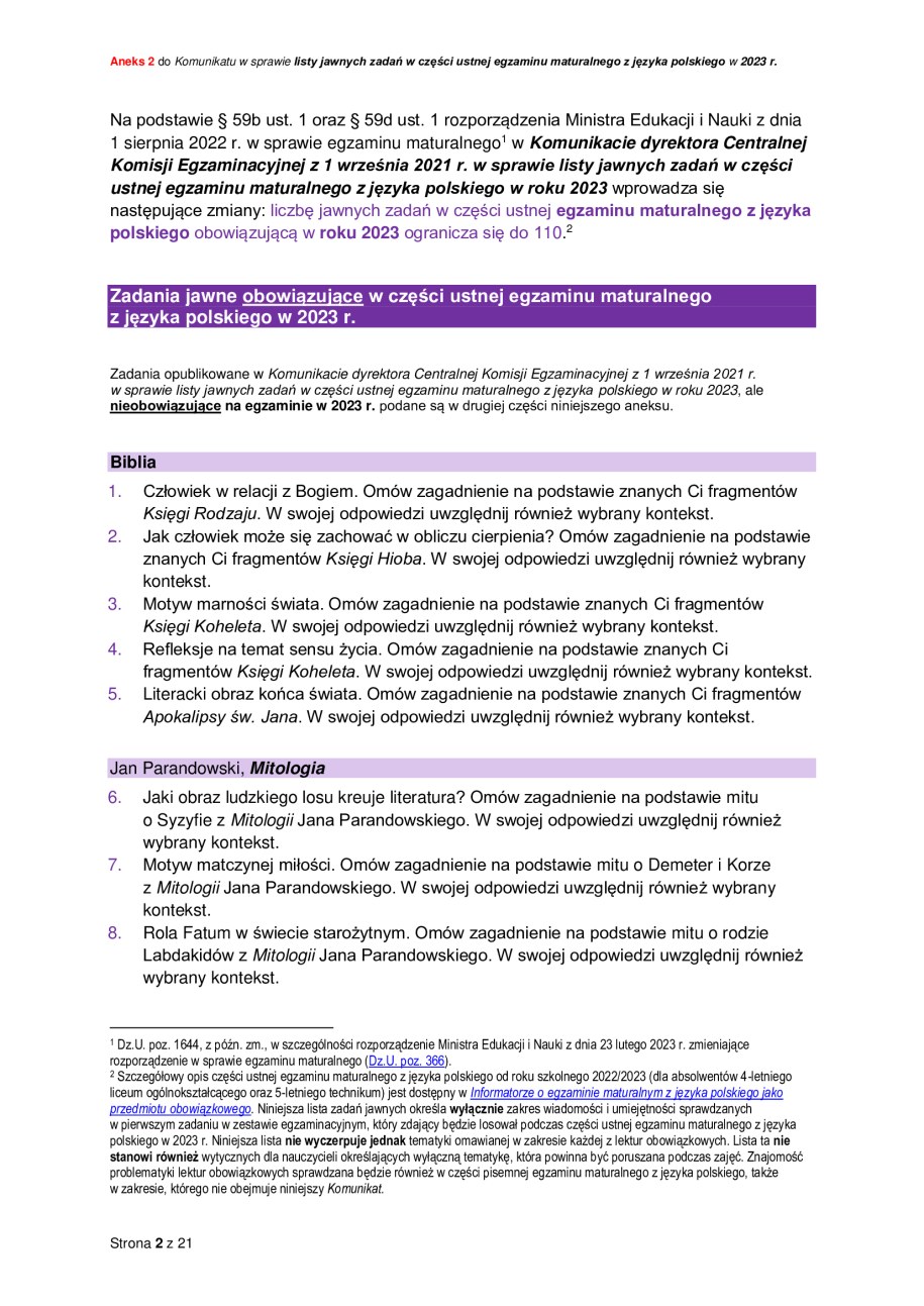 Zadania jawne obowiązujące w części ustnej egzaminu maturalnego z języka polskiego w 2023 r. /CKE /RMF FM