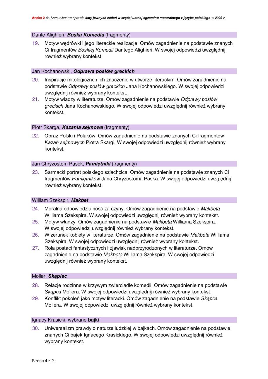 Zadania jawne obowiązujące w części ustnej egzaminu maturalnego z języka polskiego w 2023 r. /CKE /RMF FM