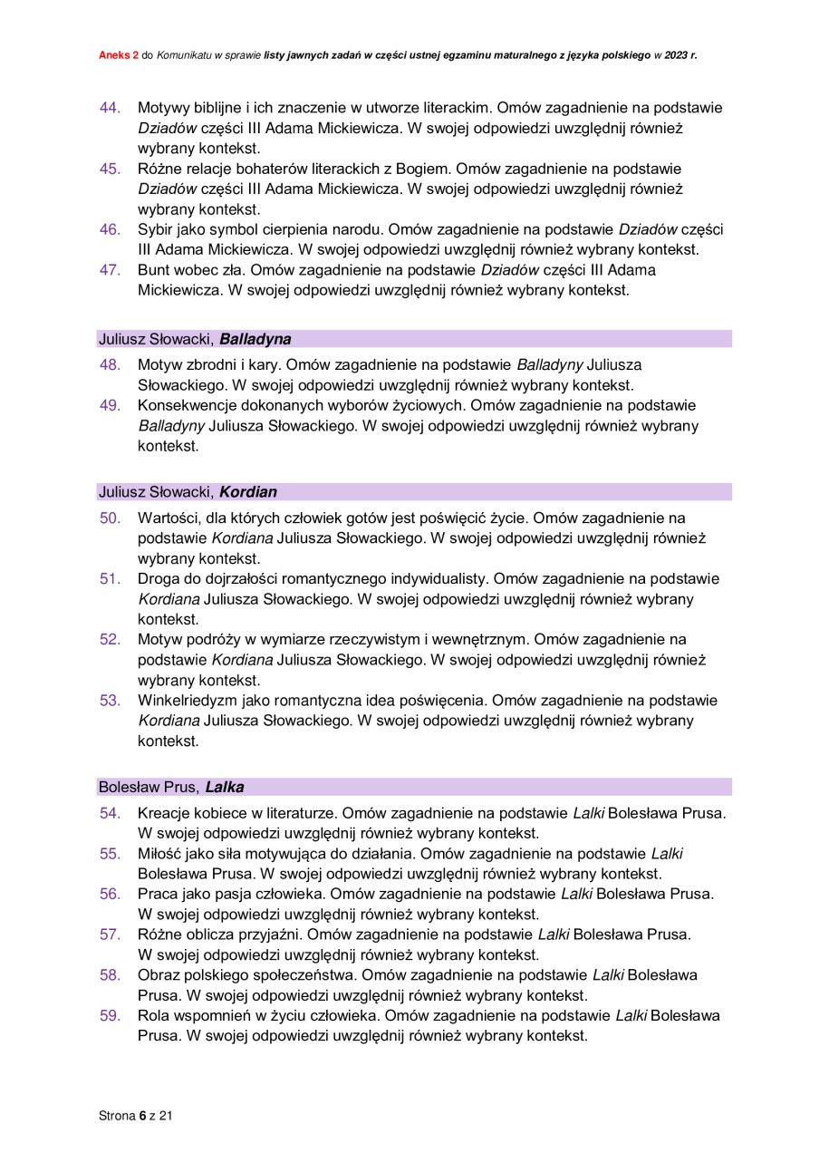 Zadania jawne obowiązujące w części ustnej egzaminu maturalnego z języka polskiego w 2023 r. /CKE /RMF24