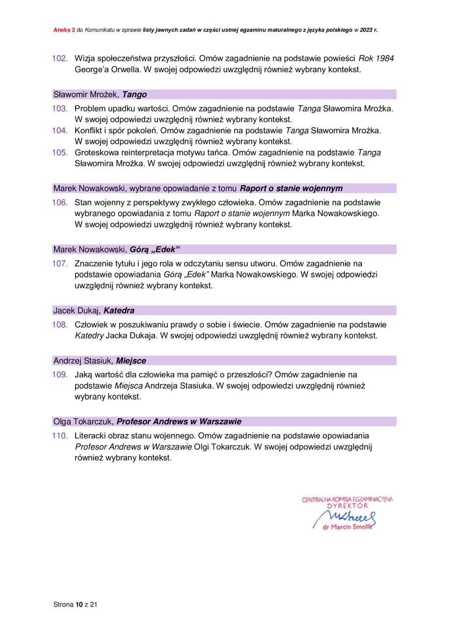 Zadania jawne obowiązujące w części ustnej egzaminu maturalnego z języka polskiego w 2023 r. /CKE /RMF24