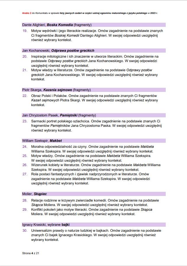 Zadania jawne obowiązujące w części ustnej egzaminu maturalnego z języka polskiego w 2023 /CKE /RMF FM