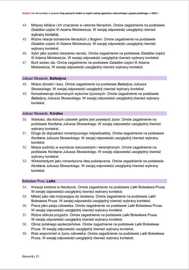Zadania jawne obowiązujące w części ustnej egzaminu maturalnego z języka polskiego w 2023 /CKE /RMF FM