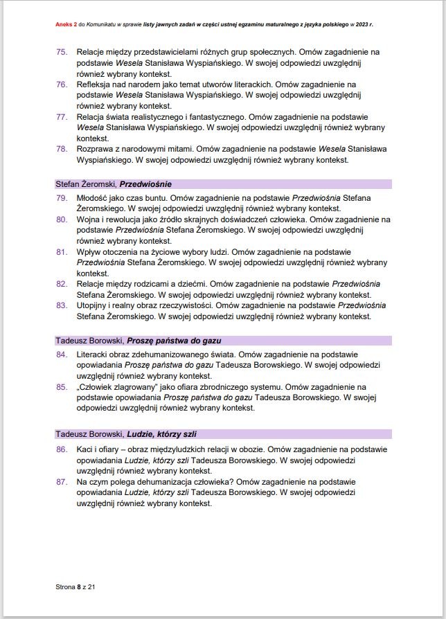 Zadania jawne obowiązujące w części ustnej egzaminu maturalnego z języka polskiego w 2023 /CKE /RMF FM