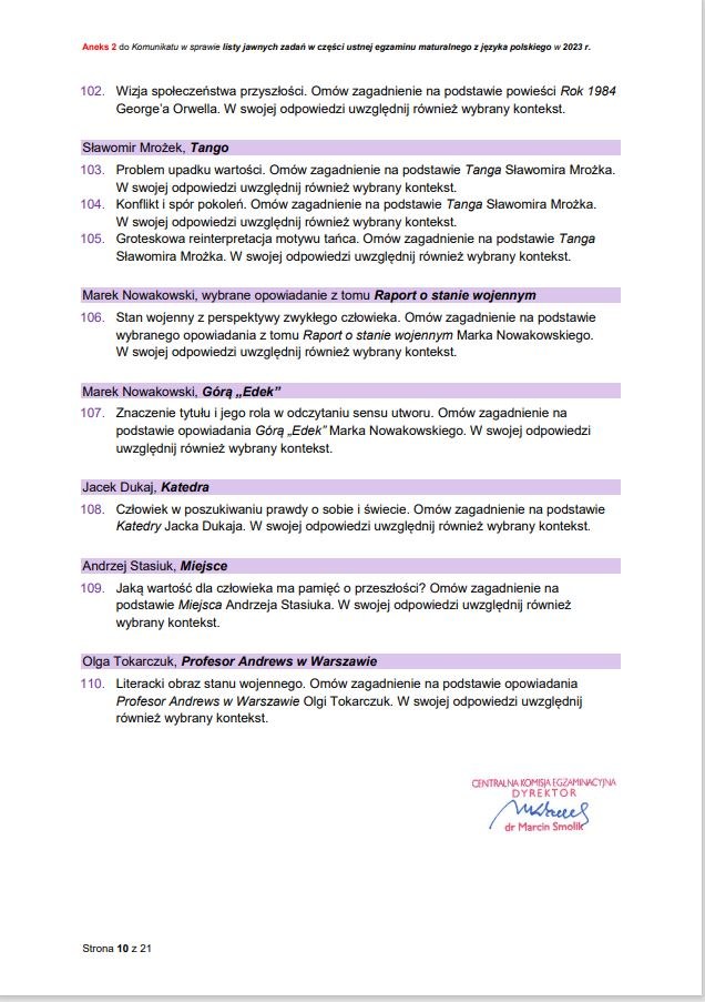Zadania jawne obowiązujące w części ustnej egzaminu maturalnego z języka polskiego w 2023 /CKE /RMF FM