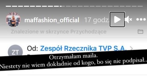 Żądanie sprostowania, które Maffashion otrzymała od TVP fot. https://www.instagram.com/maffashion_official/ /Instagram