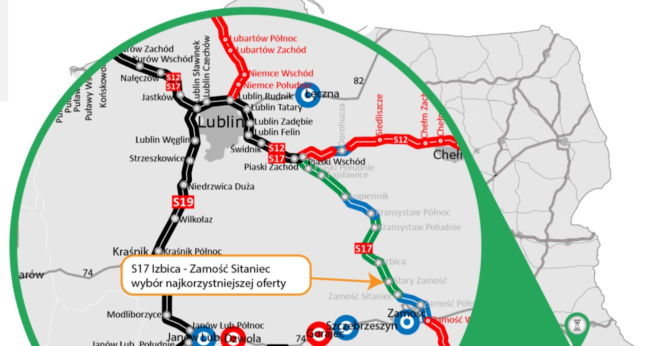 Zadaniem wykonawcy będzie wybudowanie liczącego 10-km odcinka drogi ekspresowej S17 od Izbicy do węzła Zamość Sitaniec. /GDDKiA
