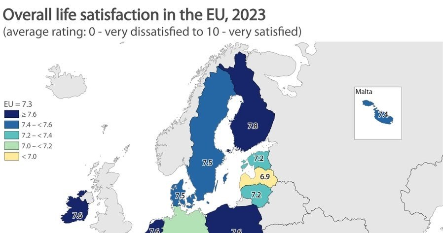 Zadowolenie z życia w UE w 2022 rok /Eurostat /