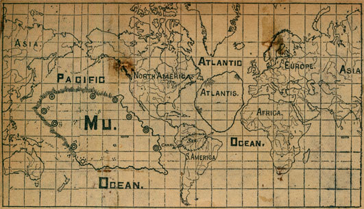 Zaginiony kontynent Mu miał znajdować się na Oceanie Spokojnym /James Churchward/ http://www.my-mu.com/mapgallery.html/domena publiczna /Wikipedia