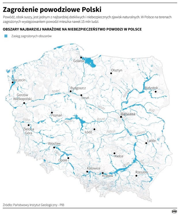 Zagrożenie powodziowe Polski /Michał Czernek, Mateusz Krymski /PAP