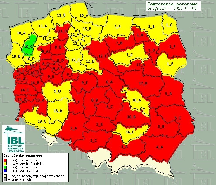 Zagrożenie pożarowe /Instytut Badawczy Leśnictwa /Materiały prasowe
