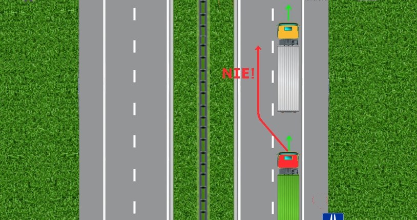 Zakaz wyprzedzania przez samochody ciężarowe. /