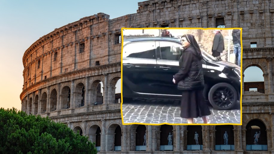 Zakonnica rozładowała korek na wąskiej uliczce w centrum Rzymu/ fot. X /SKY NEWS /Shutterstock