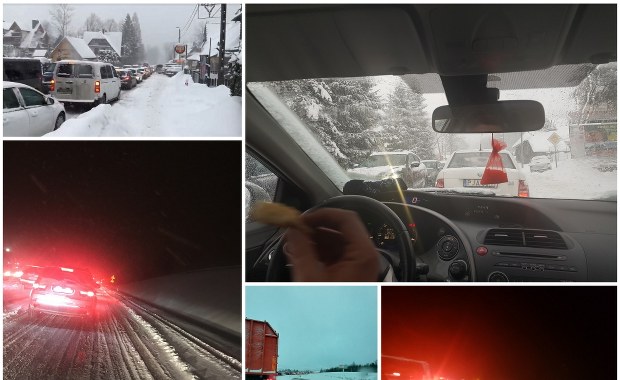 Zakopane "stoi". Gigantyczne korki na zakopiance, problemy mają nawet karetki i pługi