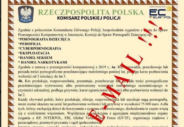 Załącznik do fałszywego maila /CBZC /Policja