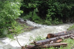 Zalane piwnice i zniszczona droga po nawałnicy w Lipowej