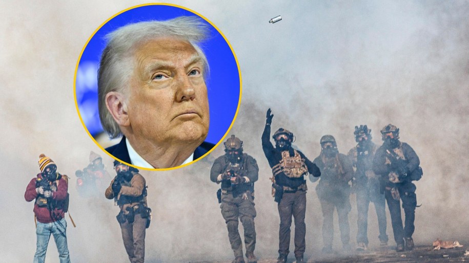 Zamieszki w Minneapolis 24 stycznia br. (fot. KEREM YUCEL/AFP/East News), Prezydent USA Donald Trump (fot. MANDEL NGAN/AFP/East News) /East News