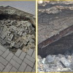 Olkusz Zapadlisko w centrum Olkusza. W tle historia dawnego szpitala